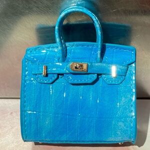 🐊 👜 Handmade Mini Blue Crocodile Pattern Birkin AirPods Tote Bag Charm Miniature
